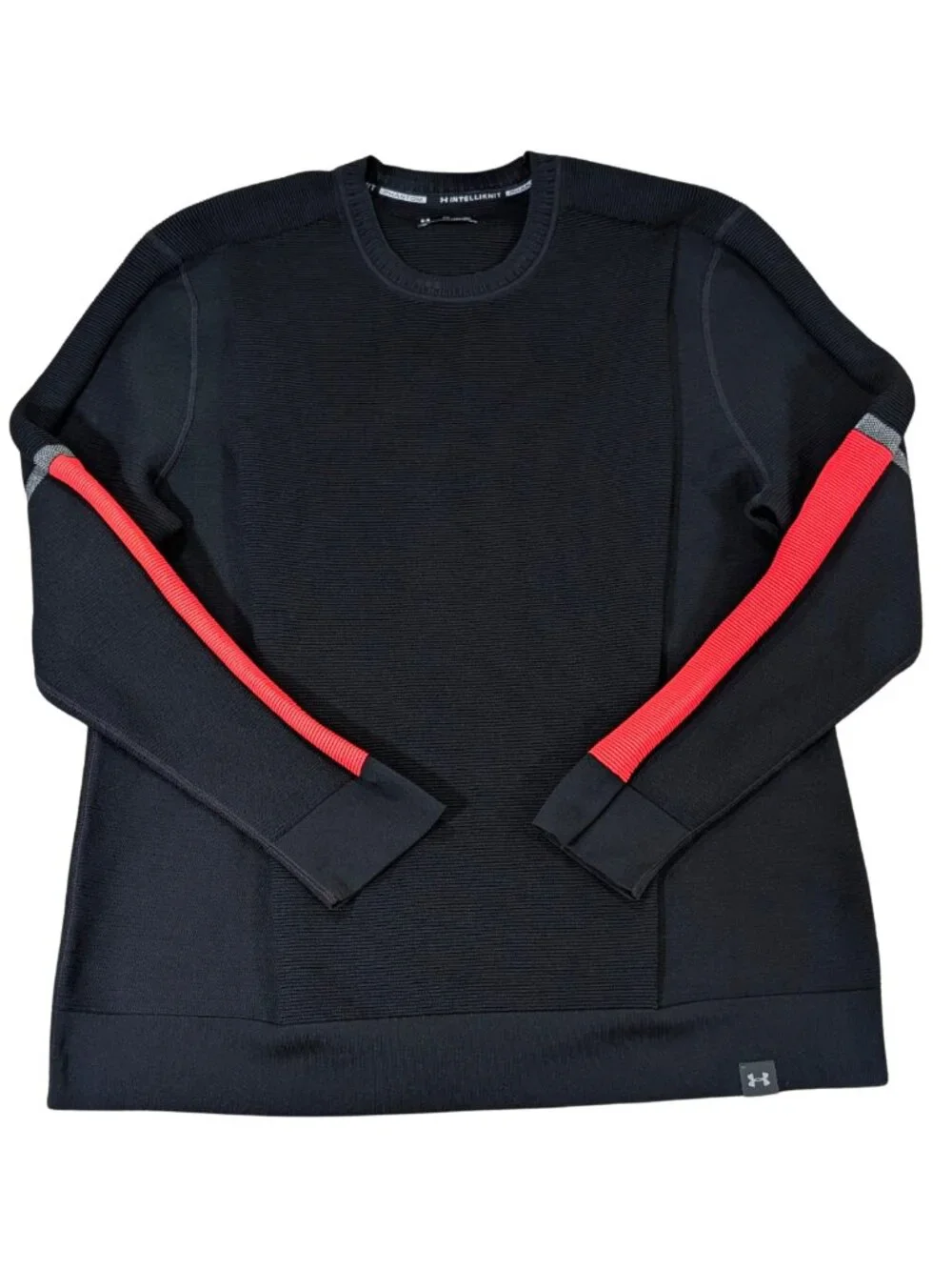 Under Armour Mens IntelliKnit Phantom Crewneck Sweater XXL Black Red Stripe